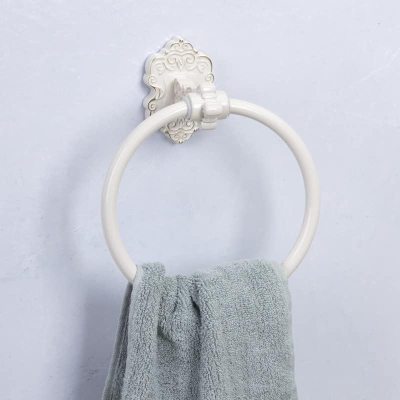 SDH Bathroom Towel Ring - Vintage Style Cream Towel Hanger - Wall Mount Kitchen & Bathroom Hand Towel Holder - Pack of 1 Heavy Duty Decorative Aluminum Hanging Ring for Bathroom - Image 2